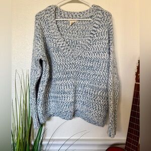 Elegant Blue and White V-Neck Sweater